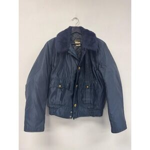 Vintage Skinner Jacket‎ Mens 42 Blue Nylon Ronclad Fur Collar Police Bomber 60s